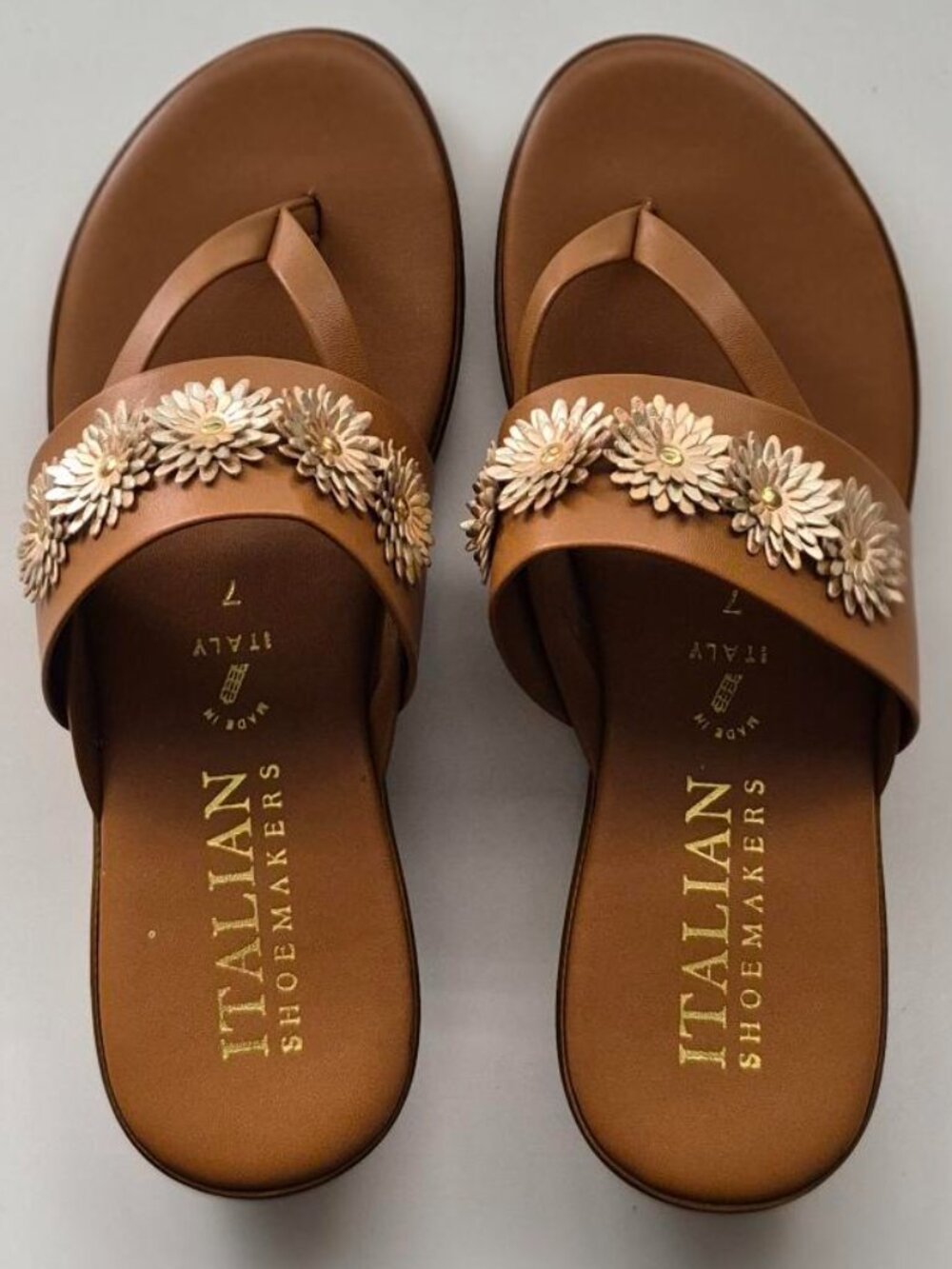ITALIAN Shoemakers Women's Low Wedge Sandal Brown Bronze Metallic Size 7 NWOT